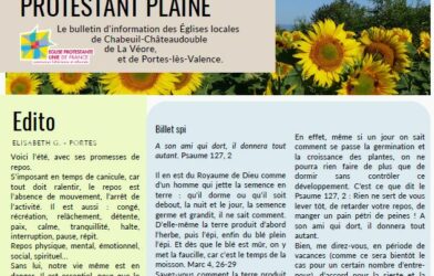 Le bulletin Protestant Plaine de juillet/août est en ligne - Bonne lecture !