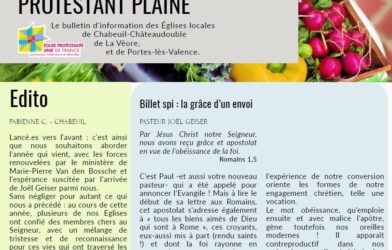 Le bulletin Protestant Plaine de septembre est en ligne - Bonne lecture !